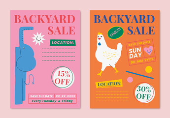 Editable Poster Layout with Cute Animal Illustration Set