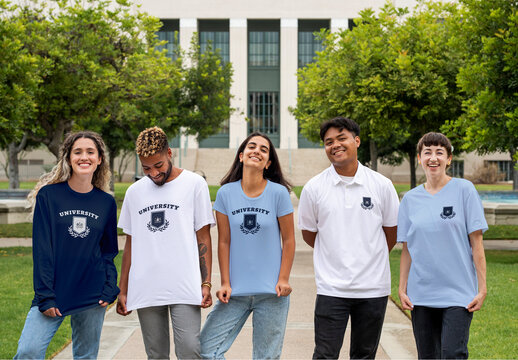 College Students with T Shirt Mockup