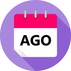 white and pink calendar page with AGO month abbreviation in Brazilian Portuguese written in black and a purple circle background whith shadows clipart vector editable changeable image