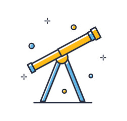 Telescope icon. Spyglass isolated on white background. Design elements color. Can be used for mobile concepts and web applications, social networks. Flat style vector illustration.