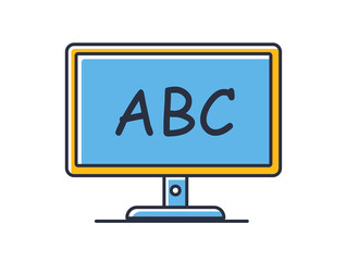 ABC on laptop screen. Online lessons isolated on white background. Design elements color. Can be used for mobile concepts and web applications, social networks. Flat style vector illustration.