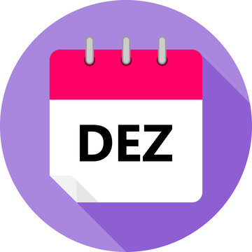 white and pink calendar page with DEZ month abbreviation in Brazilian Portuguese written in black and a purple circle background whith shadows clipart vector editable changeable image