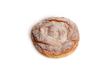 Ensaimada, a typical pastry of Mallorca, Spain, isolated on white background