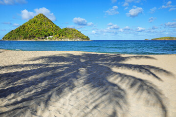 Levera Beach on Grenada Island with a view of Sugar Loaf Island, Grenada.