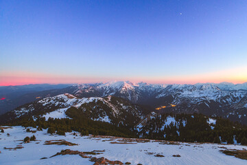 Alpine sunset on the snowy Agrafa mountain