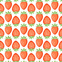 Vector seamless pattern, drawn strawberries on a white background. Juicy pattern for printing on paper, postcards, kitchen textiles