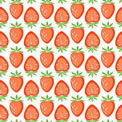 Vector seamless pattern, drawn strawberries on a white background. Juicy pattern for printing on paper, postcards, kitchen textiles