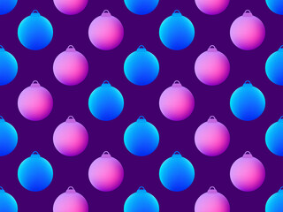 Christmas balls seamless pattern. Blue and violet gradient. Xmas  background. Christmas design for greeting cards, wrapping paper, banners and posters. Vector illustration