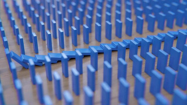 Dominoeffekt - Kettenreaktion zeigt symbolisch Abh&auml;ngigkeit - 3D Animation