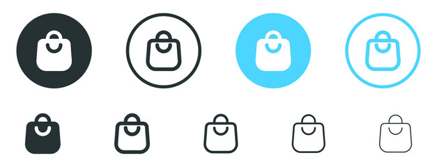 shop bag icon - Shopping bags icons, packages symbol in filled, thin line, outline and stroke style - obrazy, fototapety, plakaty