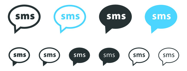 sms icon in speech bubble, text message symbol, Short Message Service, message send icon - obrazy, fototapety, plakaty