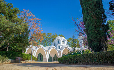 Typical postcard of the emblematic modernist building of the city of Terrassa