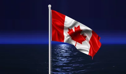 Foto op Canvas Canada flag waving in beautiful sky. Flag of Canada waving in the wind, sky and sun background. Canada Flag. UHD.  © adobedesigner