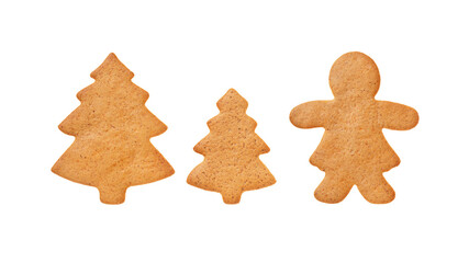 Set of Christmas gingerbread cookie, festive homemade sweet cookie, isolated on white background