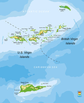 U.S. and British Virgin islands physical map