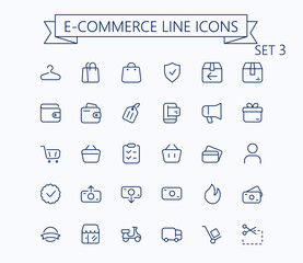 Shopping and e-commerce vector outline mini line icons set. 24x24 px. Pixel Perfect. Editable stroke.