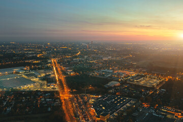 stunning red sky at sunset, Poland. Wroclaw