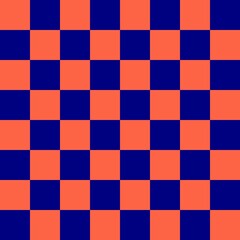 Checkerboard 8 by 8. Navy and Tomato colors of checkerboard. Chessboard, checkerboard texture. Squares pattern. Background.