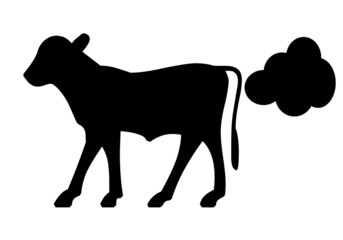 Símbolo de una vaca expulsando gas metano. Efecto invernadero. Cambio climático