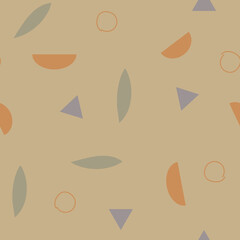 Aesthetic beige brown seamless pattern in Scandinavian minimalism style. Vector pattern in retro style with gemetric abstraction figures
