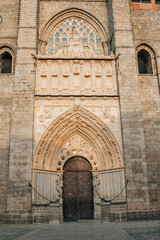 detail and view of the cathedral of avila in spain
