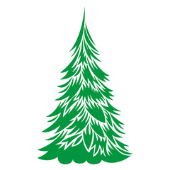 Stylized Illustration of Evergreen Fir Tree, isolated on white background.