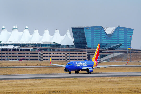 DENVER, USA-OCTOBER 17: Boeing 737 operated by Southwest taxis on October 17, 2020 at Denver International Airport, Colorado. Southwest Airlines was founded in 1966.