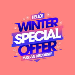Winter special offer, shop now, sale vector web banner or poster