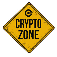Crypto zone vintage rusty metal sign on a white background, vector illustration