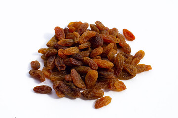 Dried grape raisins on white background