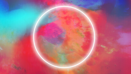 Color Splash series circle neon. Background design of fractal paint and rich texture on the subject of imagination, creativity and art. 3d rendering.