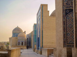 View of Shah-i-Zinda at sunset, Samarkand, Uzbekistan