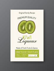 Kiwi liqueur alcohol label template. Modern vector packaging design layout. Isolated
