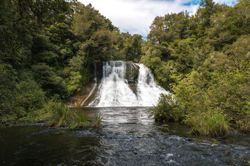 Fototapeta na wymiar Aniwaniwa Falls waters of Aniwaniwa river, Te Urewera National Park, Hawke's Bay, Northland, New Zealand
