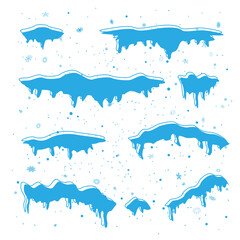 Christmas winter snowdrift icicles set and snowfall