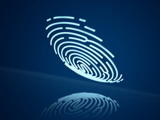 Finger print on blue background. Security and identify. Biometric technology. 3d illustration.