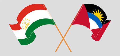 Crossed flags of Tajikistan and Antigua and Barbuda. Official colors. Correct proportion