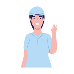 nurse waving happy character