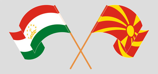 Crossed flags of Tajikistan and North Macedonia. Official colors. Correct proportion