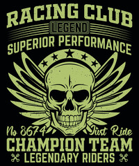 Fully editable vector illustration (Editable AI) and EPS outline Racing Club Champion Team Legendary Riders T-shirt an image suitable for t-shirt graphic, poster or print design, the package 4500x5400