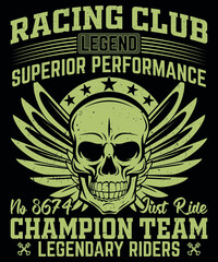 Fully editable vector illustration (Editable AI) and EPS outline Racing Club Champion Team Legendary Riders T-shirt an image suitable for t-shirt graphic, poster or print design, the package 4500x5400
