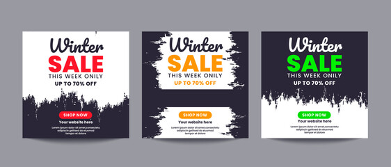 Winter sale social media Instagram post template design, Editable sale web banner and square flyer template
