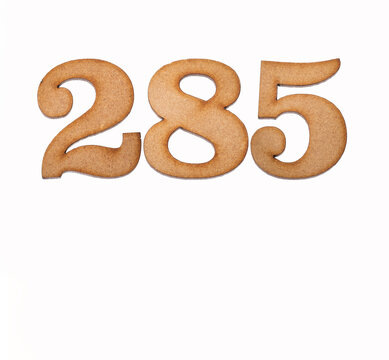 Number 285 in wood, isolated on white background