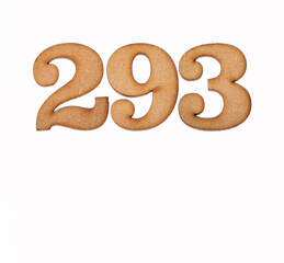 Number 293 in wood, isolated on white background