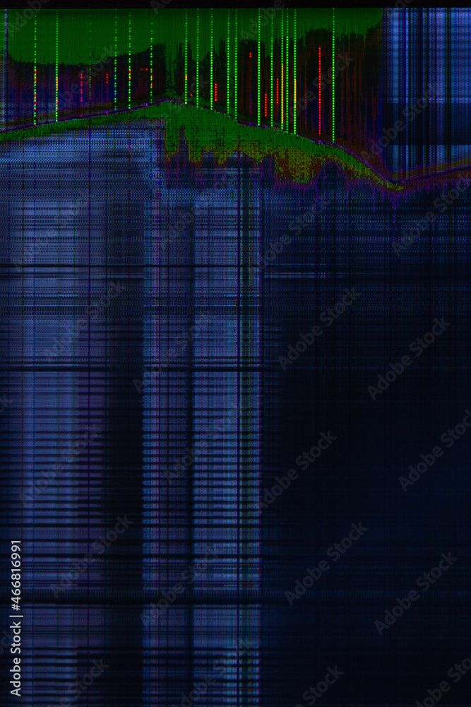 Poster dark abstract digital background: damaged screen matrix with interference of monitor and camera matr