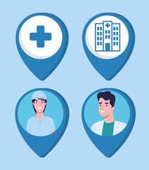 hospital map four icons