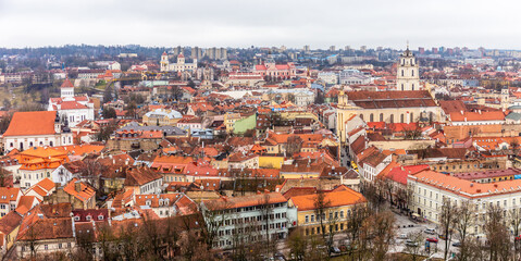 Fototapeta na wymiar Old Vilnius town Pilies Street panorama, Lithuania