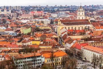 Fototapeta na wymiar Old Vilnius town Pilies Street panorama, Lithuania