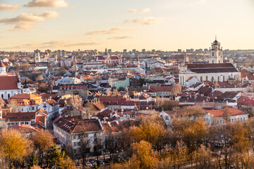Obraz premium Old Vilnius town autumn panorama during the evening hours, Lithuania