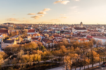 Fototapeta na wymiar Old Vilnius town autumn panorama during the evening hours, Lithuania